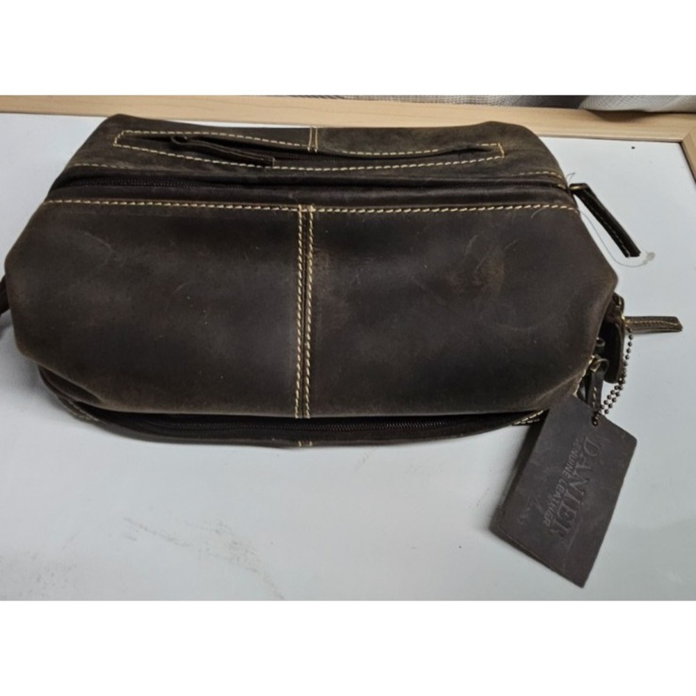DANIER brown structured  toiletry‎ bag two compartments large 6.5' H x11"Wx6"D